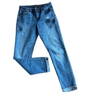 Abercrombie and Fitch Straight Leg Cuffed Hem Boyfriend Distressed Ankle Jean